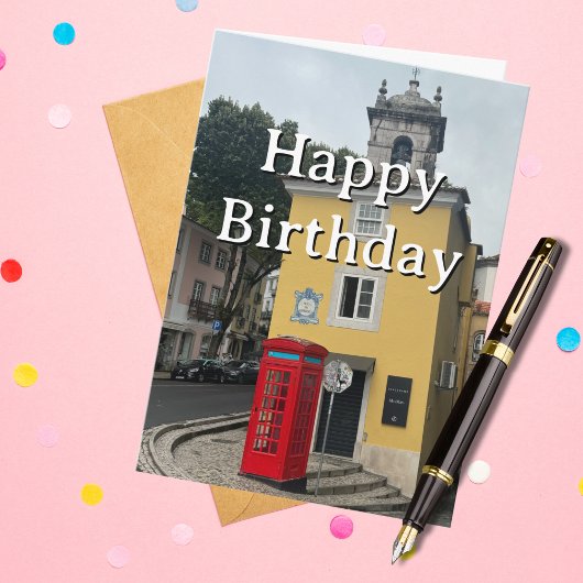 Travel Birthday Red Phone Booth Fun Photo  カード
