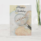 Travel Birthday Vintage Map Magnifying Glass Fun カード (正面)