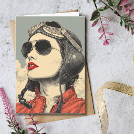 Travel Birthday Vintage Retro Aviator Girl カード