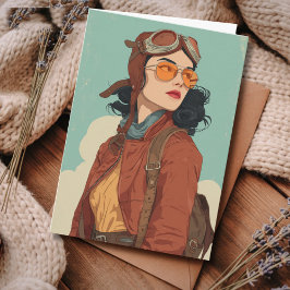 Travel Birthday Vintage Retro Aviator Girl カード