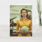 Travel Birthday Vintage Retro Woman Airplane Chic カード (正面)