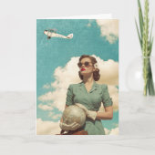 Travel Birthday Vintage Retro Woman Map & Airplane カード (正面)
