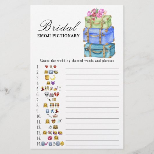 Travel Bridal shower Emoji Pictionary game (正面)