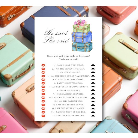 Travel bridal shower - He said she said game