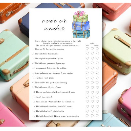 Travel Bridal shower  Over or under game