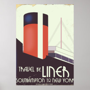 Travel by Liner - vintage travel poster ポスター