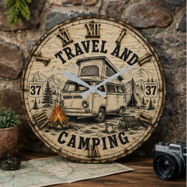 Travel Camping Camper Van Gift for Travel Lovers ラージ壁時計