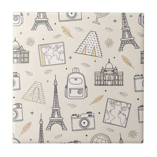 Travel Doodle Seamless Pattern タイル (正面)