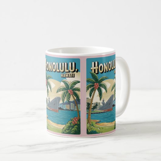 Travel Honululu，ハワイの熱帯ビーチギフト コーヒーマグカップ (正面右)