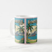 Travel Honululu，ハワイの熱帯ビーチギフト コーヒーマグカップ (正面左)