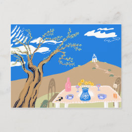 Travel keepsake Greek afternoon olive tree scene シーズンポストカード