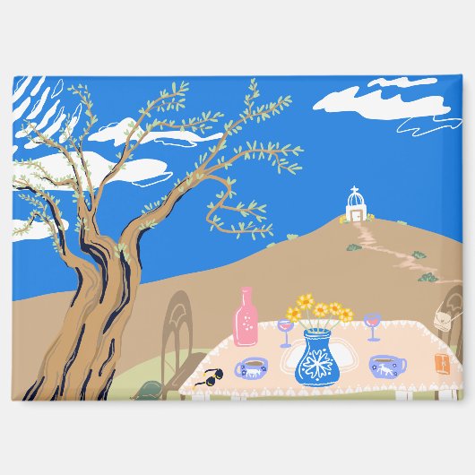 Travel keepsake Greek afternoon olive tree scene マグネット (正面)