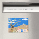 Travel keepsake Greek afternoon olive tree scene マグネット (インサイチュ (食洗機))