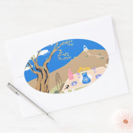 Travel keepsake Greek afternoon olive tree scene 楕円形シール