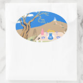 Travel keepsake Greek afternoon olive tree scene 楕円形シール (バッグ)