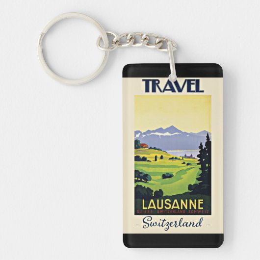 Travel Lausanne，スイスのヴィンテージのポスター， キーホルダー (正面)