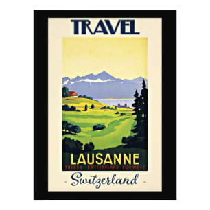 Travel Lausanne,スイスのヴィンテージのポスター, フォトプリント