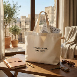 Travel Light Live Deep Minimalist Typography ラージトートバッグ