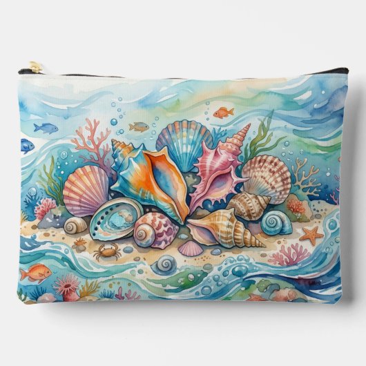 Travel Makeup Pouch for Shell Lovers Ocean Water アクセサリーポーチ (正面)