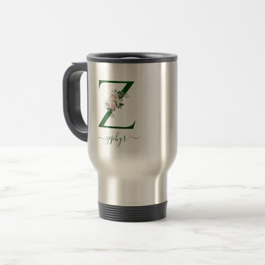 Travel Mug Monogram floral with Name トラベルマグ (正面左)