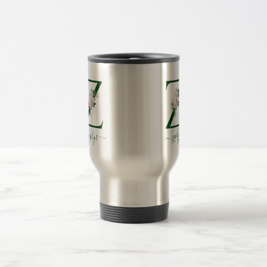 Travel Mug Monogram floral with Name トラベルマグ (中央)