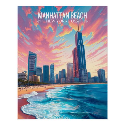 Travel Poster | Manhattan Beach Wallart Home Deco ポスター (正面)