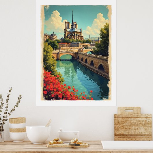 Travel poster Notre Dame, France, ポスター (キッチン)
