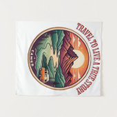 Travel Real Story Tee — No Fake Journeys Badge タペストリー (正面(横))