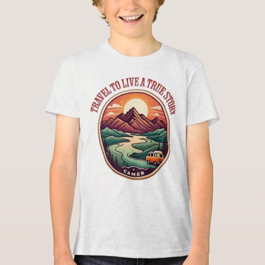 Travel Real Story Tee — No Fake Journeys Badge トライブレンドＴシャツ (正面)
