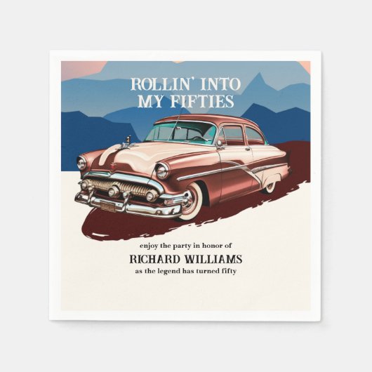 Travel Retro Classic Car Theme 50th Birthday スタンダードカクテルナプキン (正面)