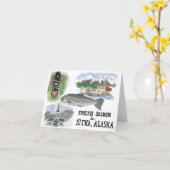 Travel Sketch Notecard：アラスカ州シトカのサーモン カード (黄色い花)