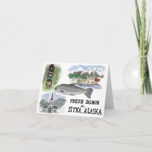 Travel Sketch Notecard：アラスカ州シトカのサーモン カード (正面)