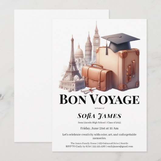 Travel Theme Graduation Party Invitation 招待状 (正面/裏面)