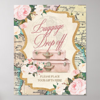 TRAVEL theme LUGGAGE DROP OFF - GIFT Table Sign  ポスター