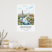 Travel Watercolor Print, Bangkok Skyline and ポスター (キッチン)