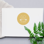 Travel Wedding Airplane Aviation Return Address  ラウンドシール<br><div class="desc">Take your wedding to new heights with this elegant aviation themed design featuring a luxurious gold background and crisp white text. Perfectly crafted for couples who love flying and adventure, this item showcases two airplanes tracing a delicate dotted heart, with customizable bride and groom initials nestled inside the heart for...</div>