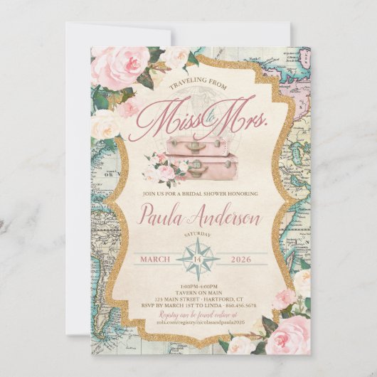 Traveling from MISS TO MRS. Bridal Shower  招待状 (正面)