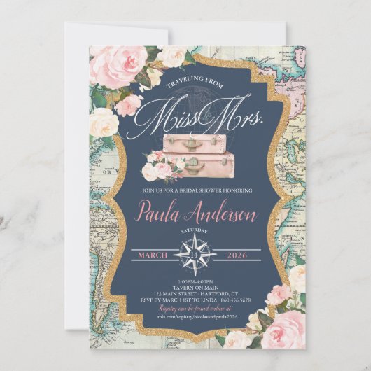 Traveling from MISS TO MRS. Bridal Shower  招待状 (正面)