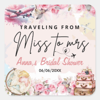 Traveling From Miss to Mrs Bridal Shower Floral  スクエアシール