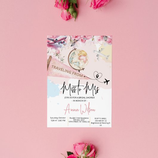 Traveling From Miss to Mrs Bridal Shower Floral  招待状