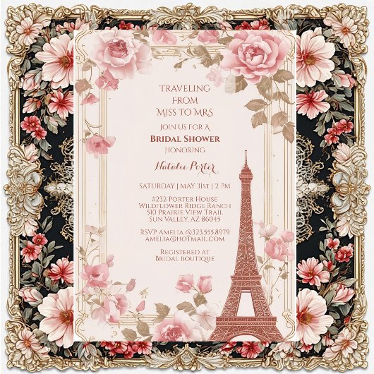 Traveling from Miss to Mrs Bridal Shower Paris  招待状