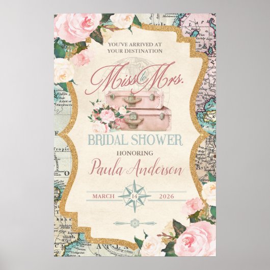 Traveling from MISS TO MRS. Bridal Shower Welcome ポスター (正面)