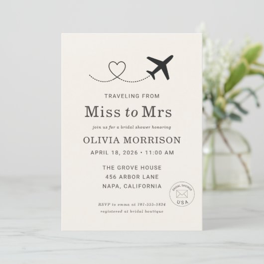 Traveling From Miss to Mrs QR Code Bridal Shower 招待状 (スタンド正面)