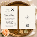 Traveling From Miss to Mrs QR Code Bridal Shower 招待状<br><div class="desc">Traveling From Miss to Mrs bridal shower invitation designed with a chic travel inspired theme to celebrate the brides next adventure. Features a registry QR code only, allowing guests to easily access gift information without RSVP wording. Perfect for destination themed bridal showers, travel lovers, and modern pre wedding celebrations. Editable...</div>