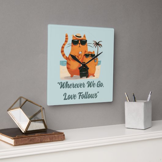 Travelling Cat Love Moment Wall Clock スクエア壁時計 (オフィス)
