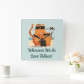 Travelling Cat Love Moment Wall Clock スクエア壁時計 (ホーム)