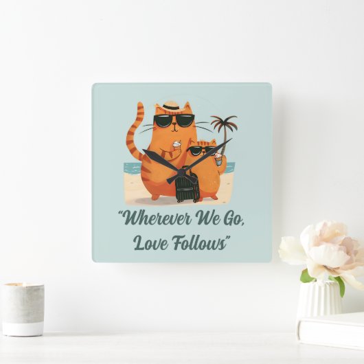 Travelling Cat Love Moment Wall Clock スクエア壁時計 (ホーム)