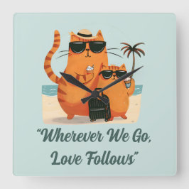 Travelling Cat Love Moment Wall Clock スクエア壁時計