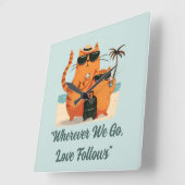 Travelling Cat Love Moment Wall Clock スクエア壁時計 (傾斜)