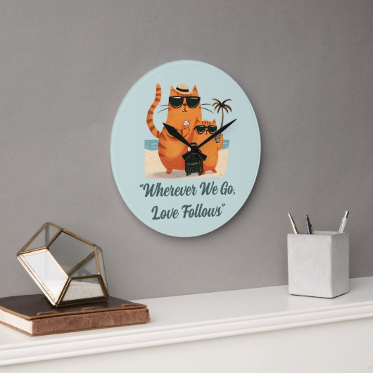 Travelling Cat Love Moment Wall Clock ラージ壁時計 (オフィス)